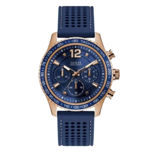 [READY STOCK] GUESS FLEET CHRONOGRAPH BLUE DIAL ROSEGOLD CASE BLUE SILICONE MENS WATCH W0971G3
