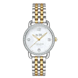 [READY STOCK] COACH MINI DELANCEY CRYSTAL WHITE MOTHER OF PEARL DIAL TWO TONE STEEL LADIES WATCH 14502480