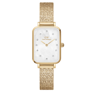 [READY STOCK] DANIEL WELLINGTON QUADRO LUMINE PRESSED PIANO WHITE MOTHER OF PEARL DIAL GOLD MESH LADIES WATCH