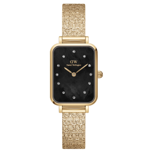 [READY STOCK] DANIEL WELLINGTON QUADRO LUMINE PRESSED PIANO BLACK MOTHER OF PEARL DIAL GOLD MESH LADIES WATCH