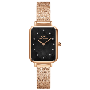 [READY STOCK] DANIEL WELLINGTON QUADRO LUMINE PRESSED PIANO BLACK MOTHER OF PEARL DIAL ROSEGOLD MESH LADIES WATCH