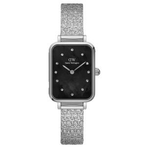 [READY STOCK] DANIEL WELLINGTON QUADRO LUMINE PRESSED PIANO BLACK MOTHER OF PEARL DIAL SILVER MESH LADIES WATCH