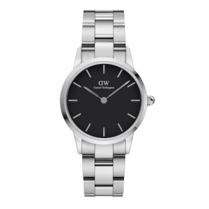 [READY STOCK] DANIEL WELLINGTON ICONIC LINK SILVER BLACK DIAL SILVER STEEL LADIES WATCH