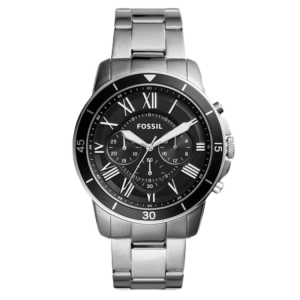 [READY STOCK] FOSSIL GRANT CHRONOGRAPH BLACK DIAL SILVER STEEL MENS WATCH FS5236