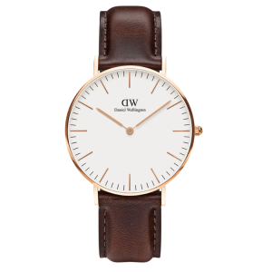 [READY STOCK] DANIEL WELLINGTON CLASSIC BRISTOL WHITE DIAL ROSEGOLD CASE 40MM DARK BROWN LEATHER MENS WATCH