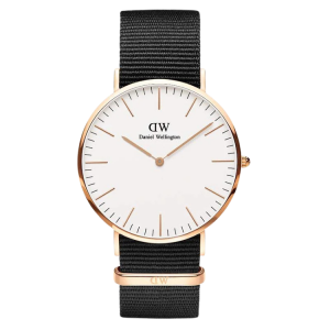 [READY STOCK] DANIEL WELLINGTON CLASSIC CORNWALL WHITE DIAL ROSEGOLD CASE 40MM BLACK NYLON MENS WATCH