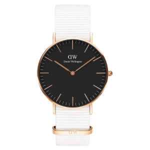 [READY STOCK] DANIEL WELLINGTON CLASSIC DOVER BLACK DIAL ROSEGOLD CASE 36MM WHITE NYLON LADIES WATCH