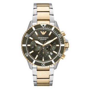 [READY STOCK] EMPORIO ARMANI DIVER CHRONOGRAPH GREEN DIAL TWO TONE STEEL MENS WATCH AR11361