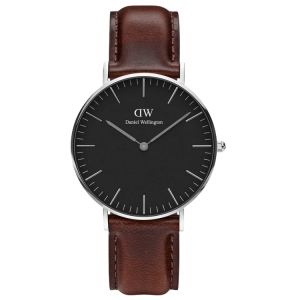 [READY STOCK] DANIEL WELLINGTON CLASSIC BRISTOL BLACK DIAL SILVER CASE 40MM DARK BROWN LEATHER MENS WATCH