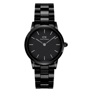 [READY STOCK] DANIEL WELLINGTON ICONIC LINK CERAMICE BLACK DIAL BLACK STEEL LADIES WATCH