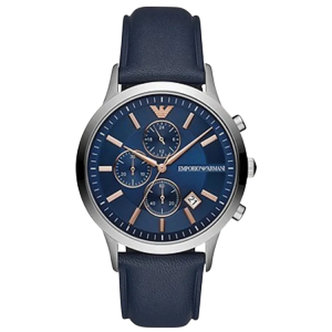 [READY STOCK] EMPORIO ARMANI CLASSIC RENATO CHRONOGRAPH BLUE DIAL BLUE LEATHER MENS WATCH AR11216