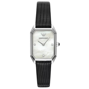 [READY STOCK] EMPORIO ARMANI GIOIA WHITE MOTHER OF PEARL DIAL BLACK LEATHER LADIES WATCH AR11148