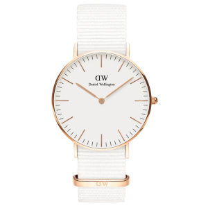 [READY STOCK] DANIEL WELLINGTON CLASSIC DOVER WHITE DIAL ROSEGOLD CASE 36MM WHITE NYLON LADIES WATCH
