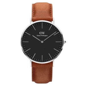 [READY STOCK] DANIEL WELLINGTON CLASSIC DURHAM BLACK DIAL SILVER CASE 40MM LIGHT BROWN LEATHER MENS WATCH