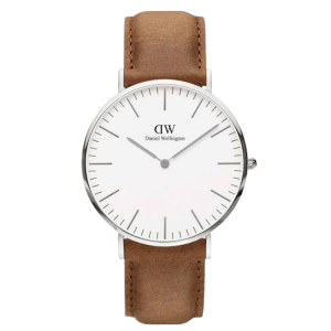[READY STOCK] DANIEL WELLINGTON CLASSIC DURHAM WHITE DIAL SILVER CASE 40MM LIGHT BROWN LEATHER MENS WATCH