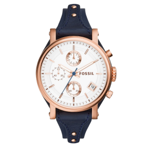 [READY STOCK] FOSSIL BOYFRIEND CHRONOGRAPH SILVER DIAL BLUE LEATHER LADIES WATCH ES3838