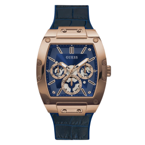 [READY STOCK] GUESS PHOENIX BLUE/ROSEGOLD DIAL NAVY BLUE LEATHER/SILICONE MENS WATCH GW0202G8
