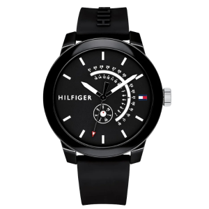 [READY STOCK] TOMMY HILFIGER DENIM SPORTS BLACK DIAL BLACK SILICONE MENS WATCH 1791483