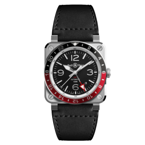 [READY STOCK] BELL & ROSS GMT AUTOMATIC BLACK DIAL BLACK LEATHER MENS WATCH BR0393-BL-ST/SCA
