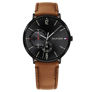 [READY STOCK] TOMMY HILFIGER BROOKLYN BLACK DIAL LIGHT BROWN LEATHER MENS WATCH 1791510
