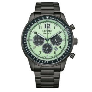 [READY STOCK] CITIZEN ECO DRIVE FUTURE FORCE CHRONOGRAPH  GREEN DIAL GUNMETAL STEEL MENS WATCH CA4507-84X